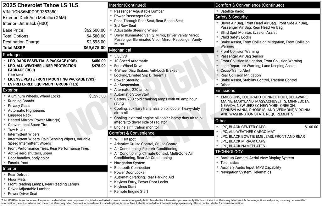 new 2025 Chevrolet Tahoe car, priced at $63,831