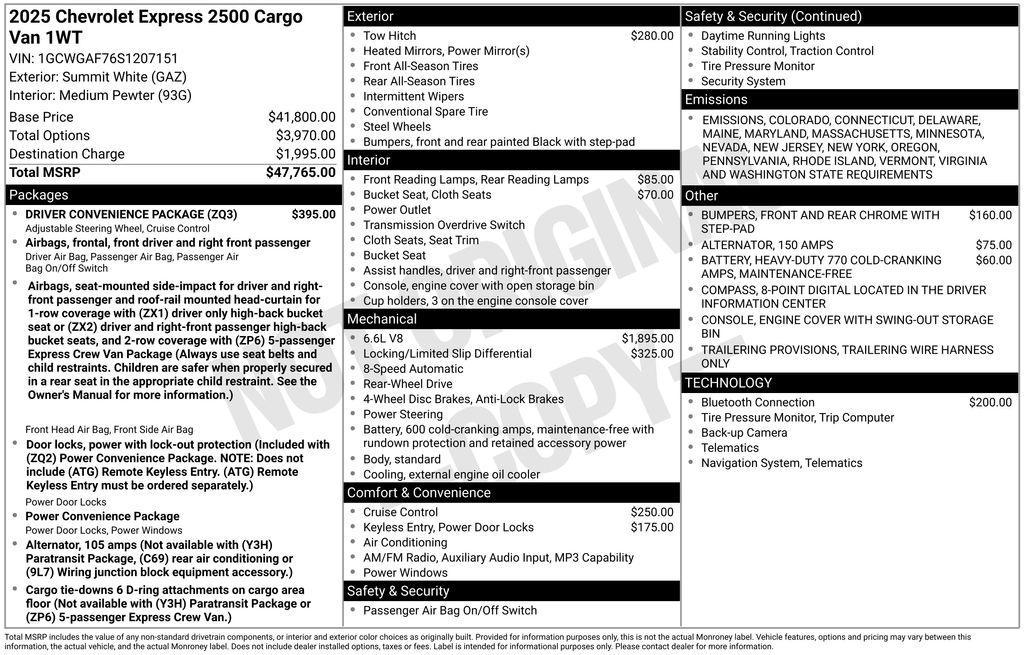 new 2025 Chevrolet Express 2500 car, priced at $49,963