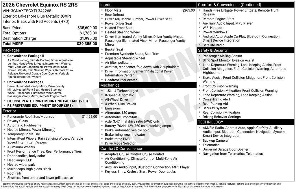 new 2026 Chevrolet Equinox car, priced at $36,806