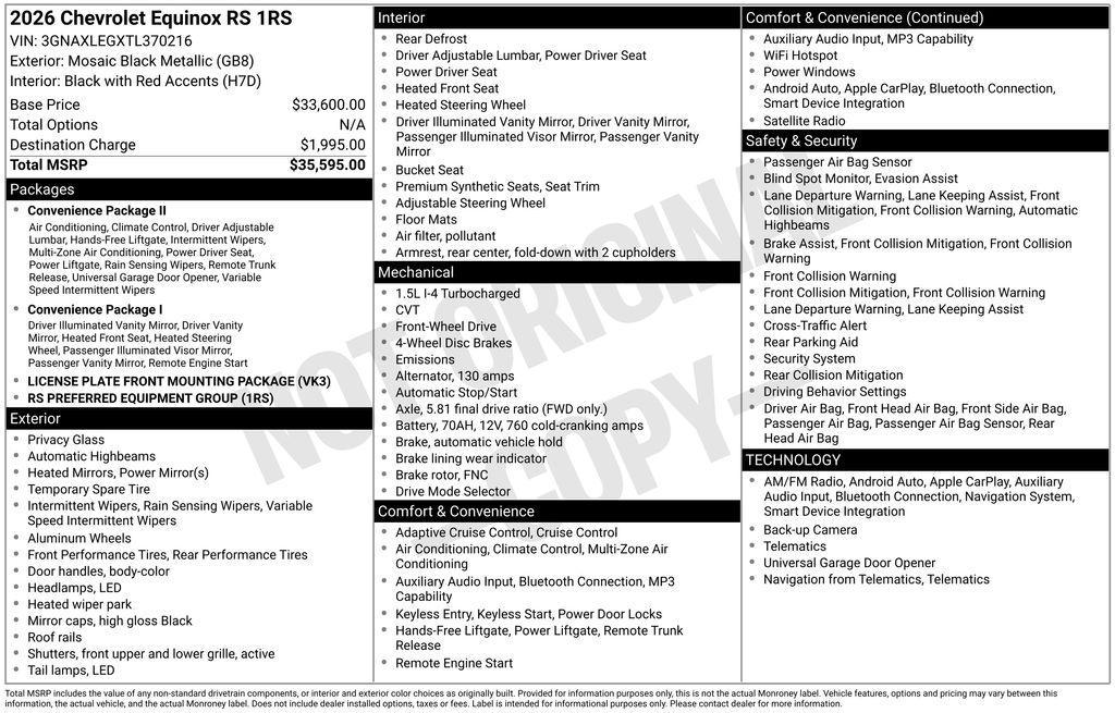 new 2026 Chevrolet Equinox car, priced at $33,271