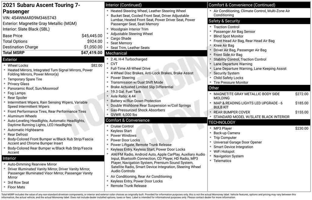 used 2021 Subaru Ascent car, priced at $27,243