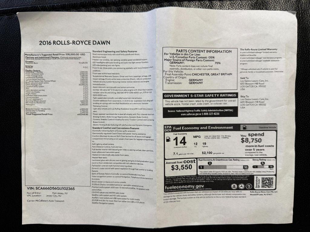 used 2016 Rolls-Royce Dawn car, priced at $214,900