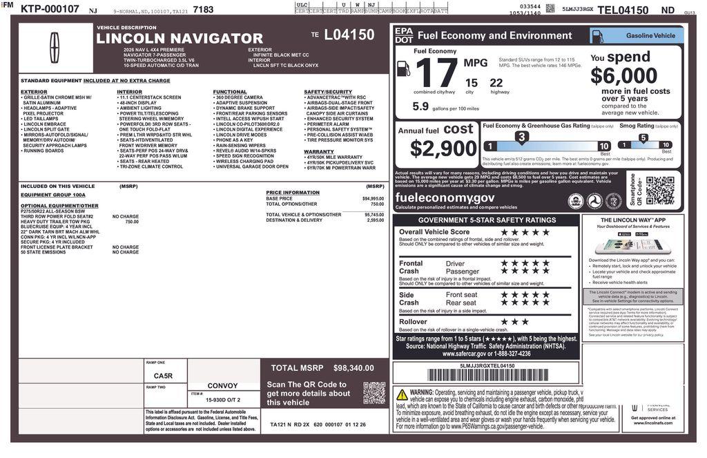 new 2026 Lincoln Navigator L car, priced at $98,340