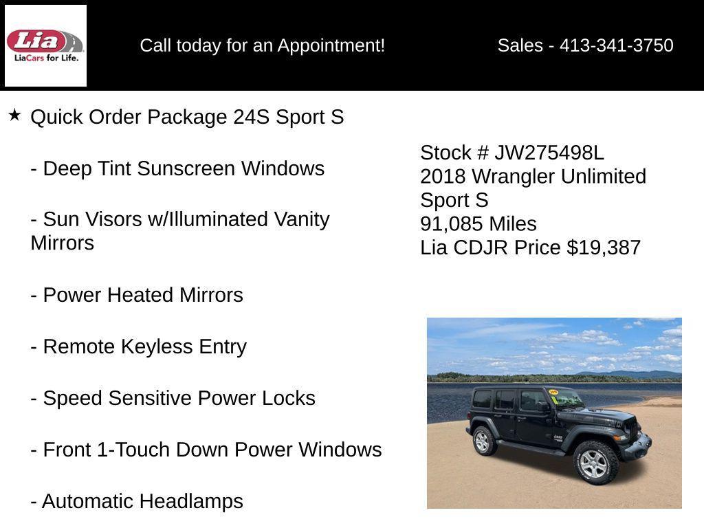 used 2018 Jeep Wrangler Unlimited car, priced at $19,387