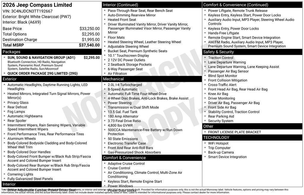 new 2026 Jeep Compass car, priced at $33,430