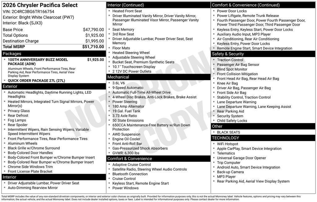 new 2026 Chrysler Pacifica car, priced at $44,560