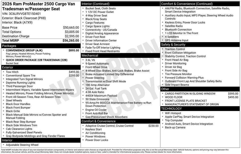 new 2026 Ram ProMaster 2500 car, priced at $47,015