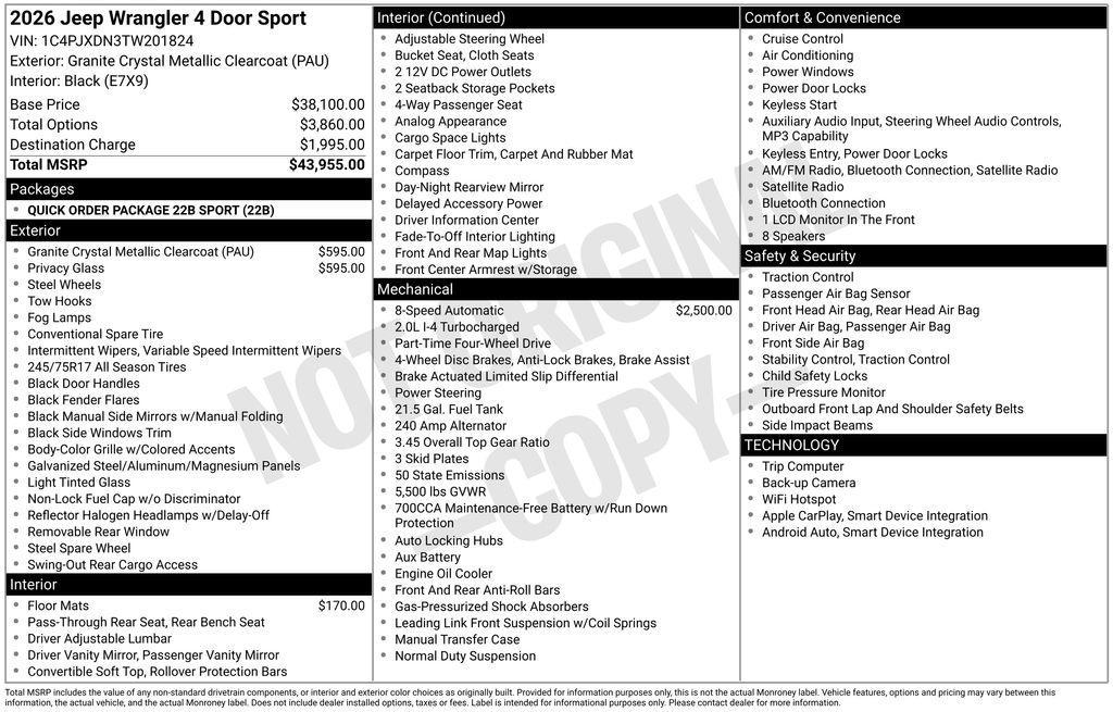new 2026 Jeep Wrangler car, priced at $43,205