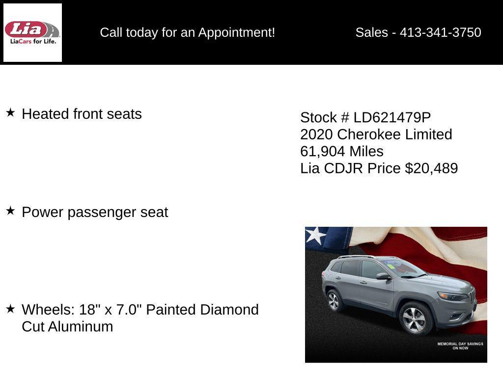 used 2020 Jeep Cherokee car, priced at $20,489