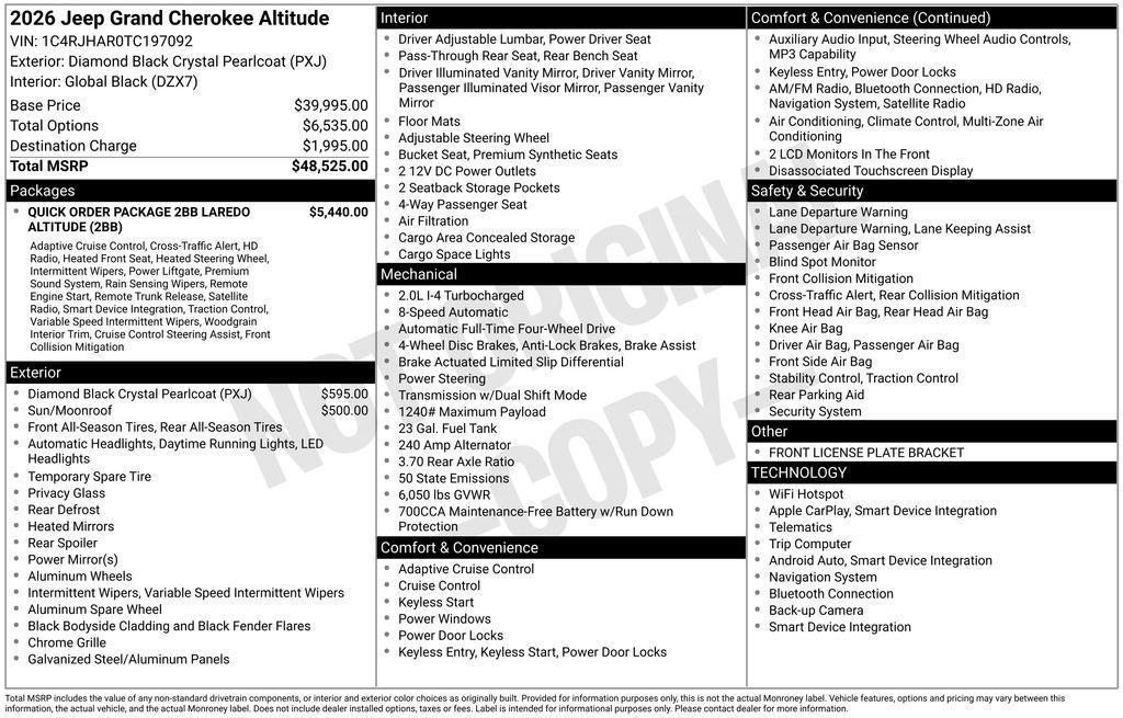 new 2026 Jeep Grand Cherokee car, priced at $47,525
