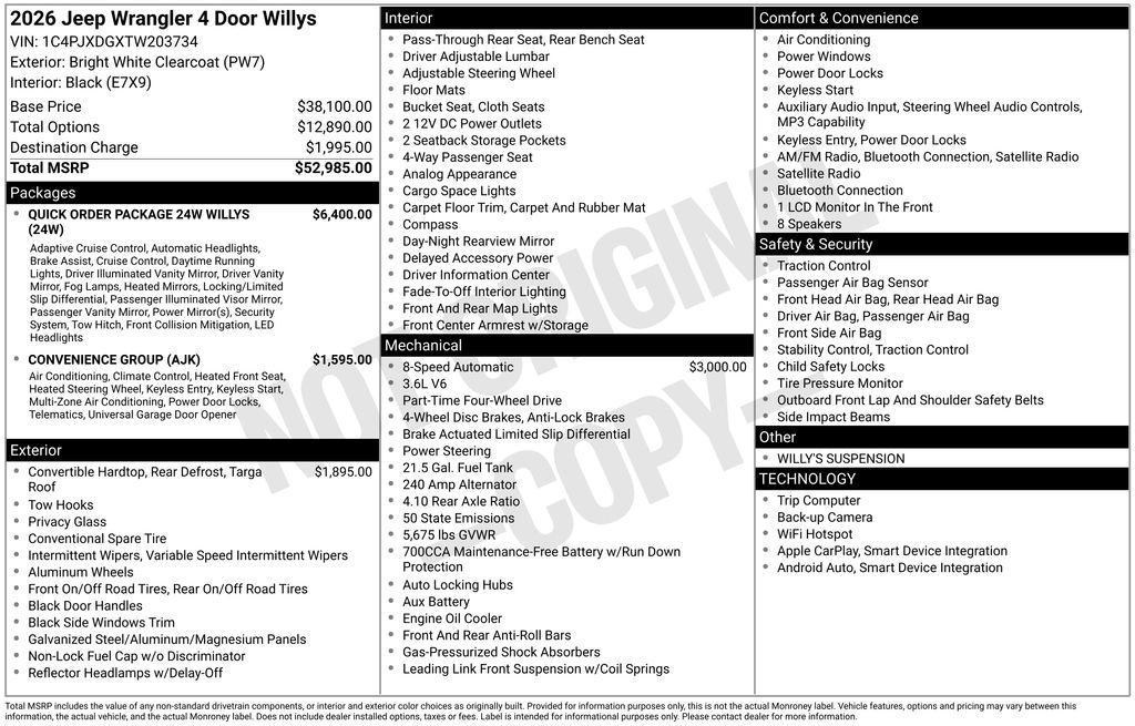 new 2026 Jeep Wrangler car, priced at $51,985