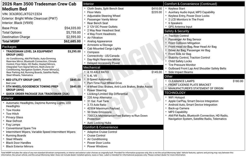 new 2026 Ram 3500 car, priced at $58,600