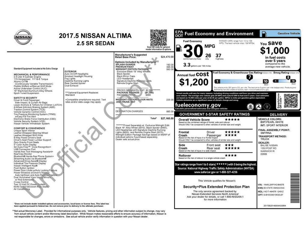 used 2017 Nissan Altima car, priced at $11,500