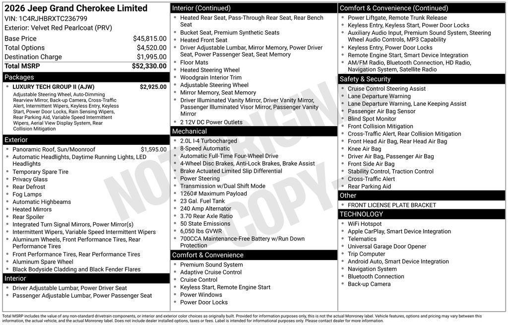 new 2026 Jeep Grand Cherokee car, priced at $49,580