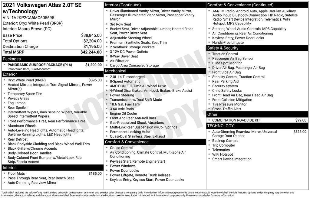 used 2021 Volkswagen Atlas car, priced at $21,700