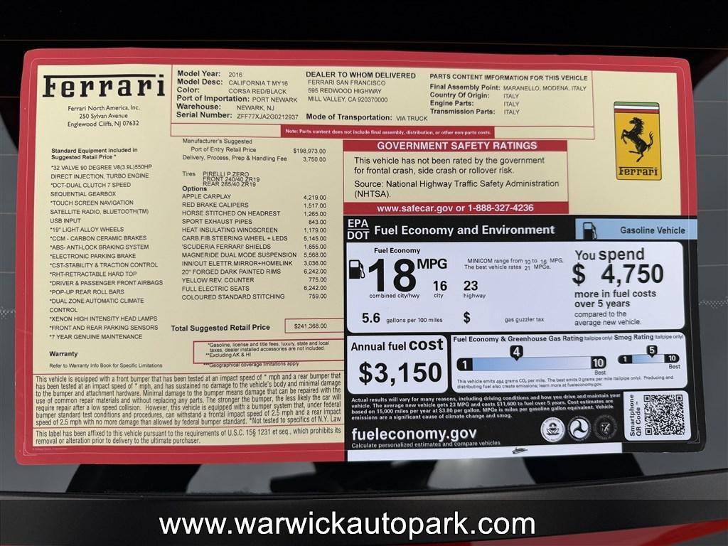 used 2016 Ferrari California car, priced at $113,995