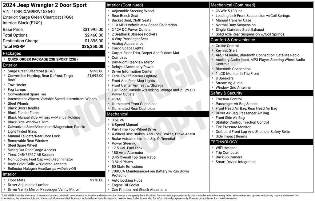 used 2024 Jeep Wrangler car, priced at $29,500