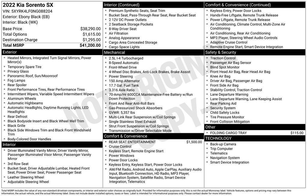 used 2022 Kia Sorento car, priced at $24,900