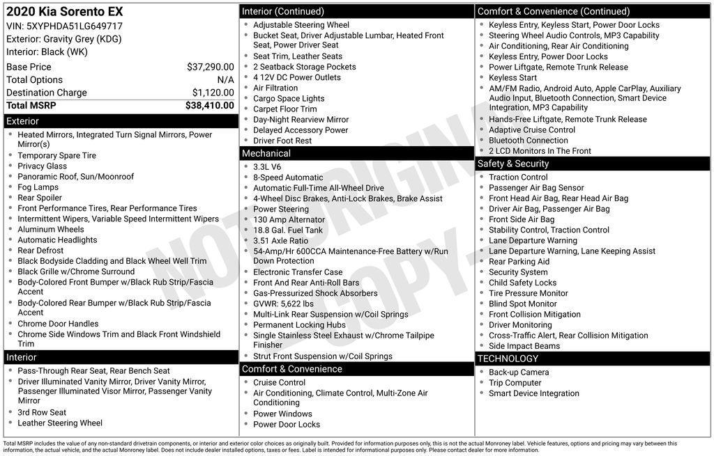 used 2020 Kia Sorento car, priced at $17,700