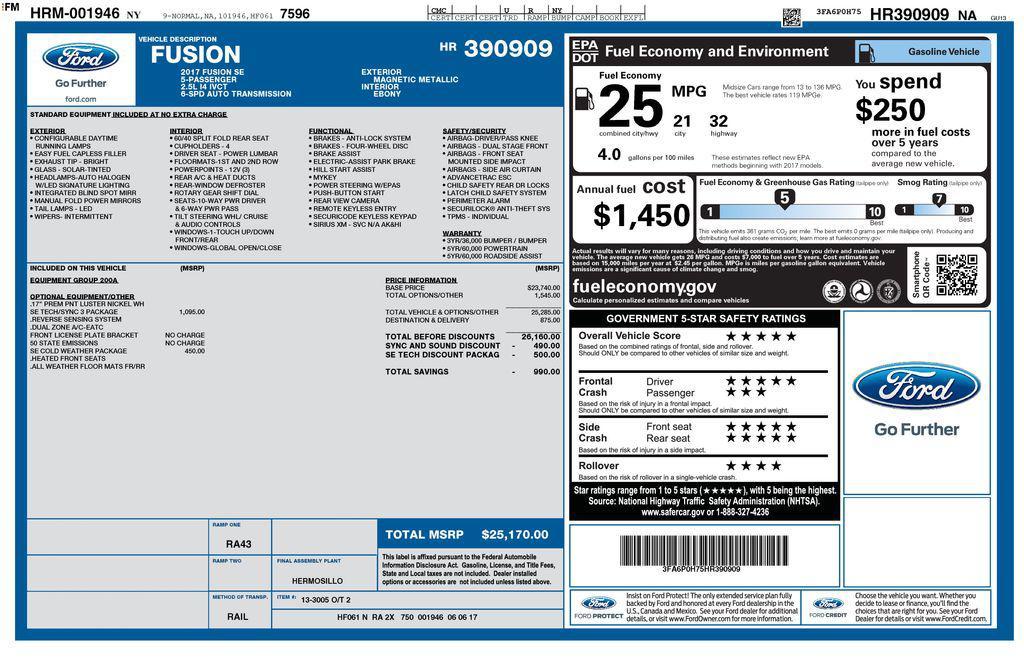 used 2017 Ford Fusion car, priced at $10,760