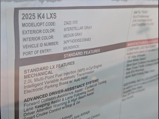 new 2025 Kia K4 car, priced at $23,500