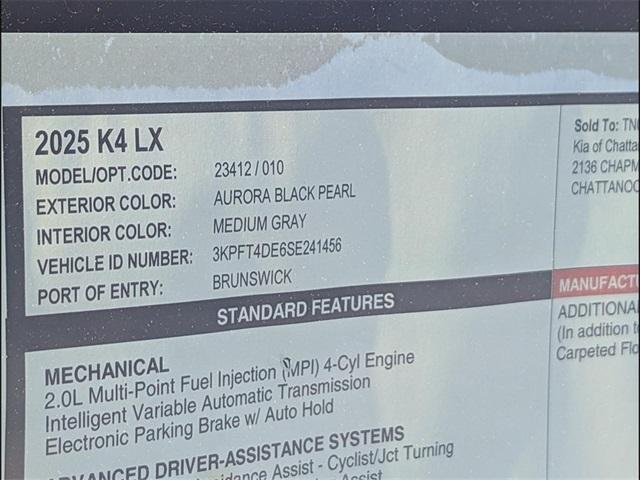 new 2025 Kia K4 car, priced at $22,275