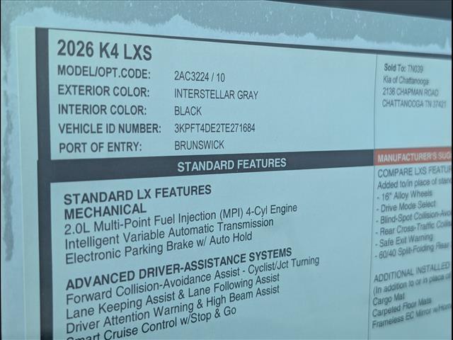 new 2026 Kia K4 car, priced at $24,115