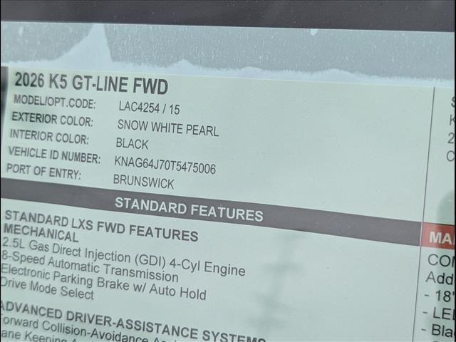 new 2026 Kia K5 car, priced at $31,055