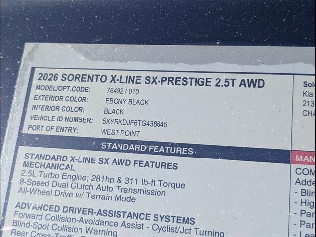 new 2026 Kia Sorento car, priced at $46,655