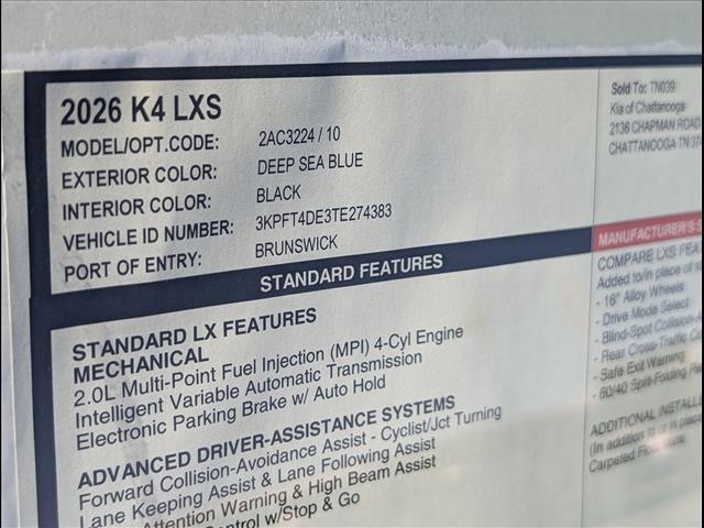 new 2026 Kia K4 car, priced at $23,505