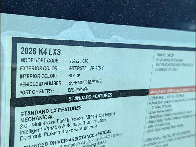 new 2026 Kia K4 car, priced at $22,606