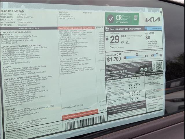 new 2026 Kia K5 car, priced at $30,710