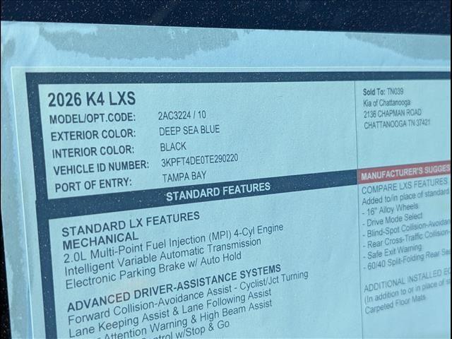 new 2026 Kia K4 car, priced at $23,655