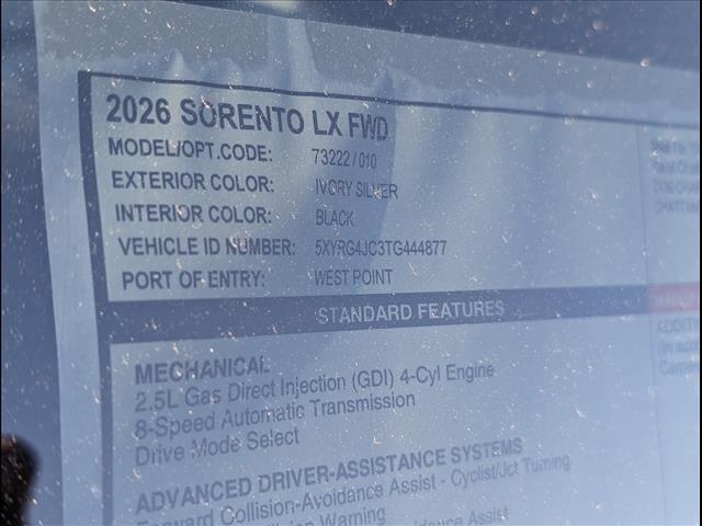 new 2026 Kia Sorento car, priced at $32,260