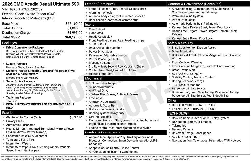 new 2026 GMC Acadia car, priced at $65,472
