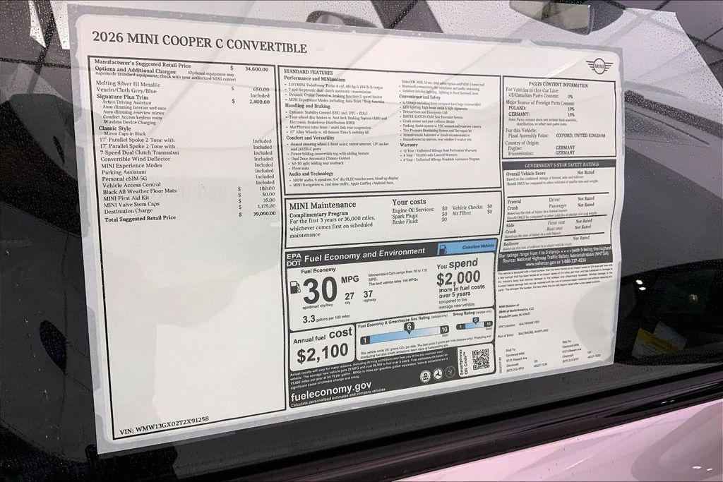 new 2026 MINI Convertible car, priced at $39,190