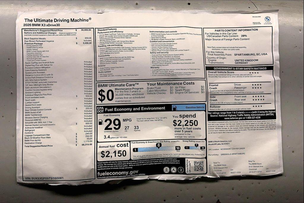 new 2026 BMW X3 car, priced at $58,315