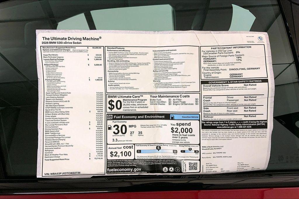 new 2026 BMW 530 car, priced at $73,715