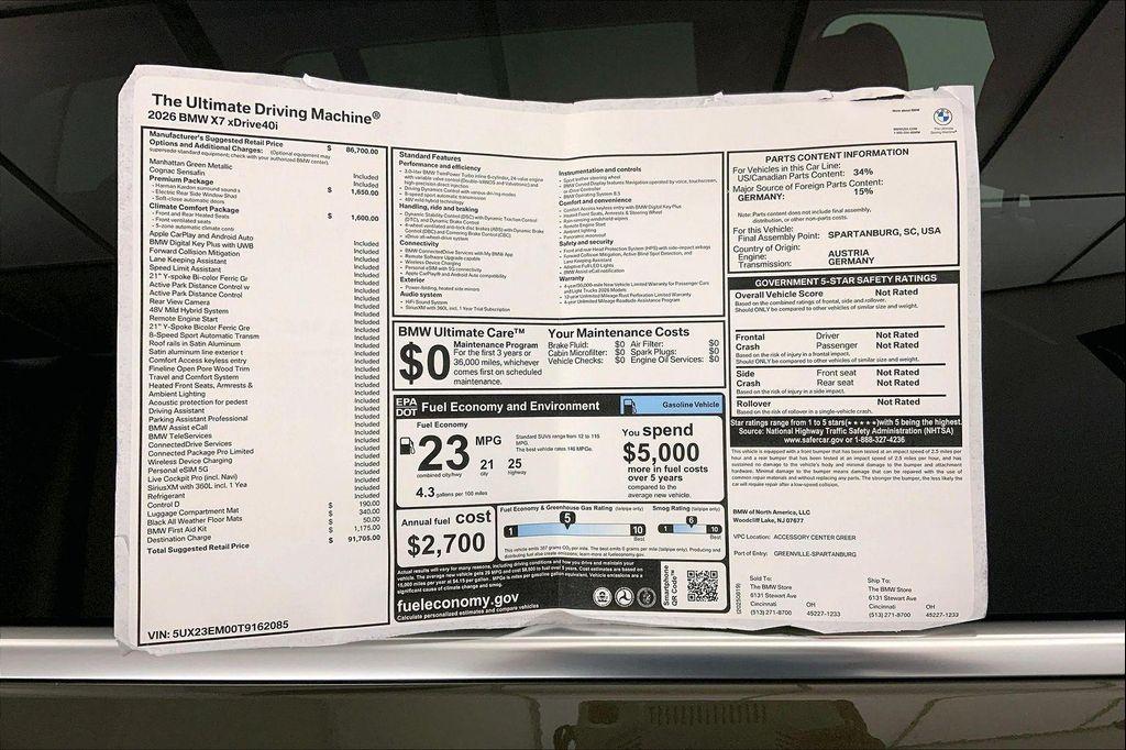 new 2026 BMW X7 car, priced at $91,705