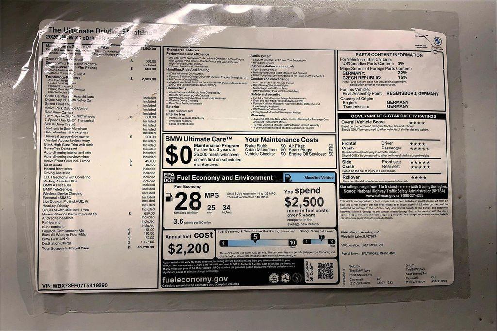 new 2026 BMW X1 car, priced at $50,730