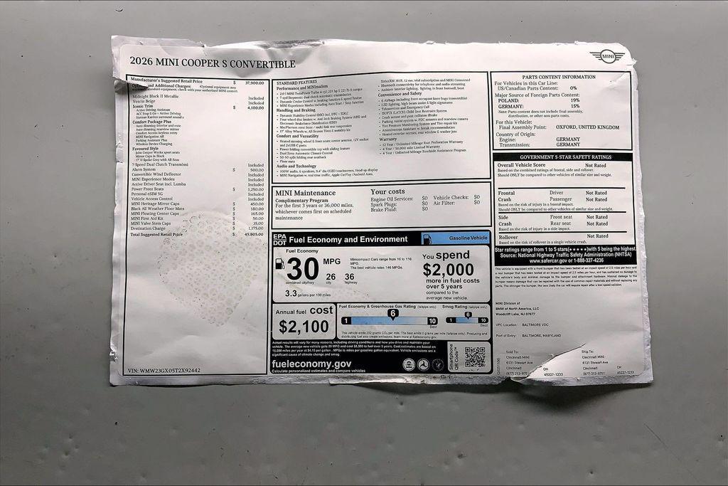 new 2026 MINI Convertible car, priced at $45,905