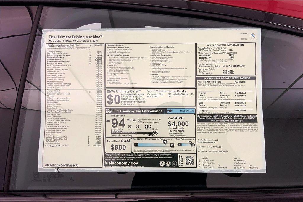 new 2026 BMW i4 Gran Coupe car, priced at $72,438