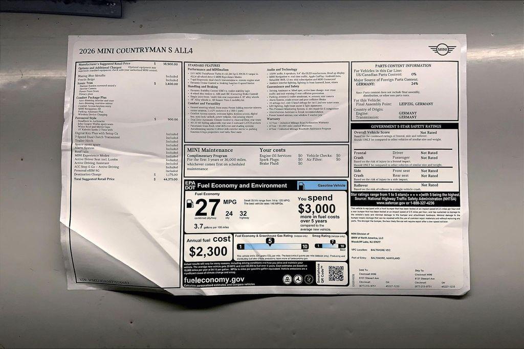 new 2026 MINI Countryman car, priced at $44,375