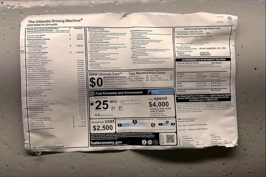 new 2026 BMW X5 car, priced at $74,990