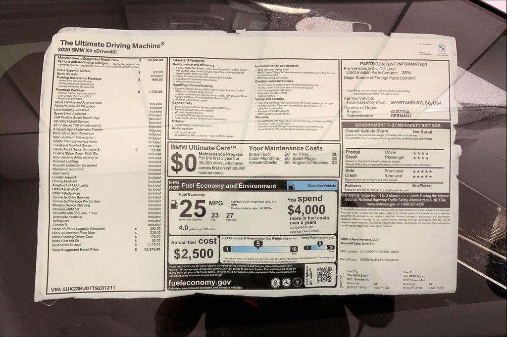 new 2026 BMW X5 car, priced at $75,375