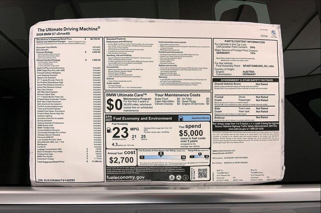 new 2026 BMW X7 car, priced at $91,885