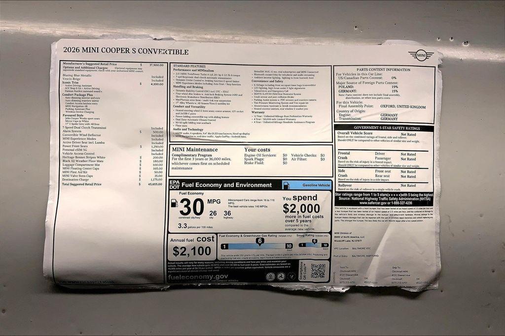 new 2026 MINI Convertible car, priced at $45,655