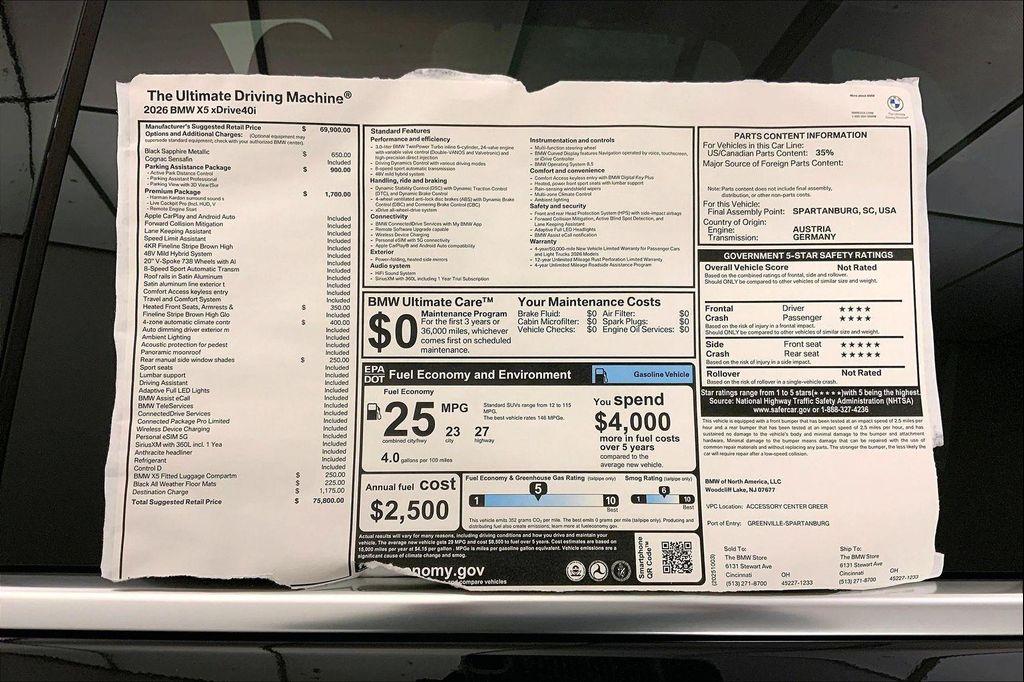 new 2026 BMW X5 car, priced at $75,800