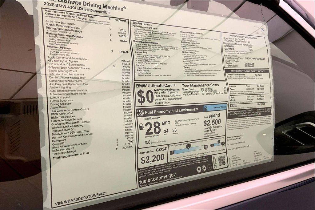 new 2026 BMW 430 car, priced at $68,530