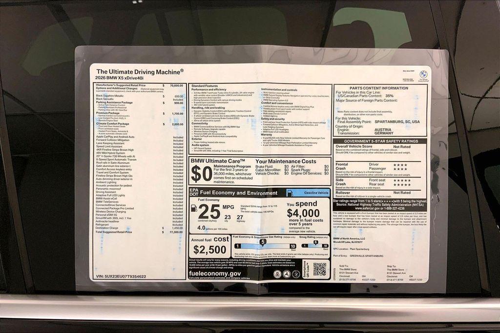 new 2026 BMW X5 car, priced at $77,698